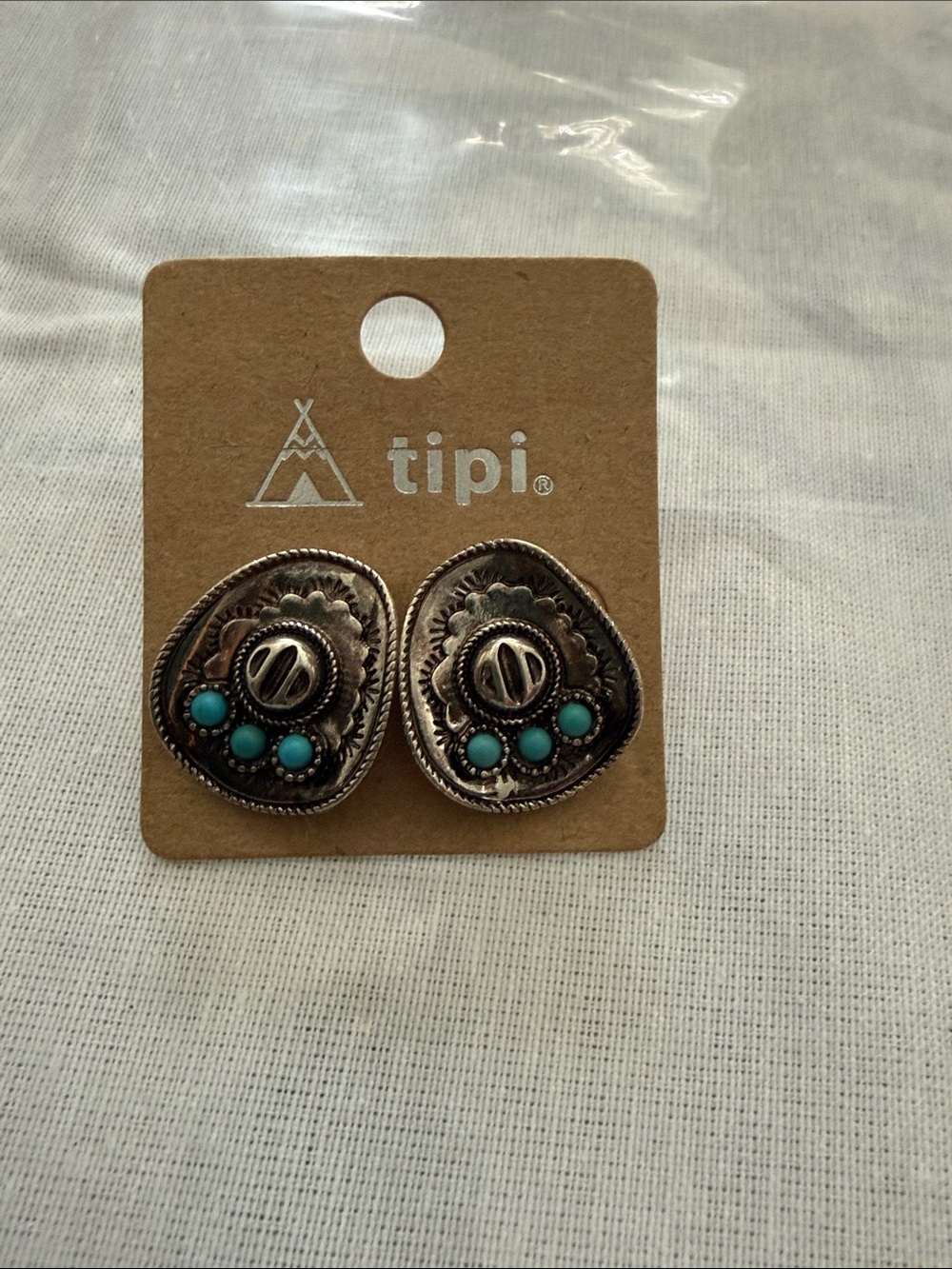 Turquoise Accent Silver-Tone Western Earrings